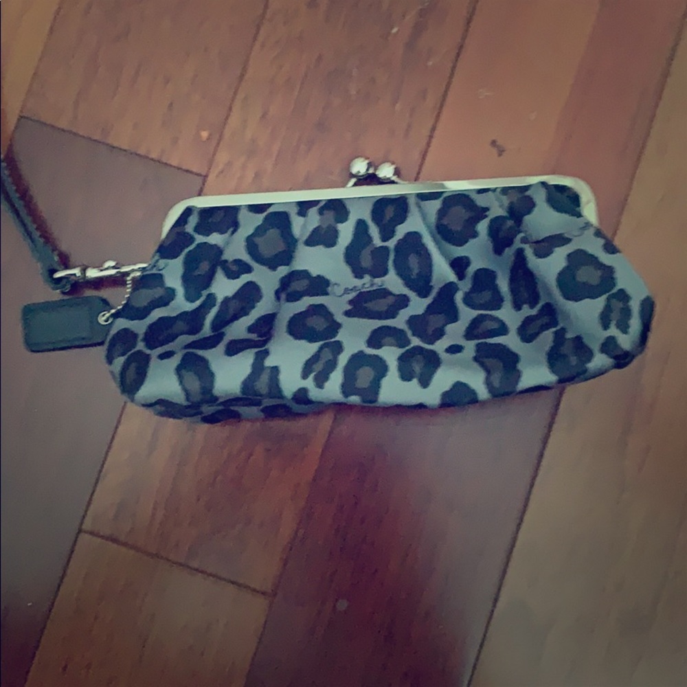 Coach black and grey leopard print wristlet